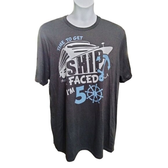 Time To Get Ship Faced 50th Birthday Cruise Gray Graphic Tee T-Shirt 2XL - Picture 2 of 8